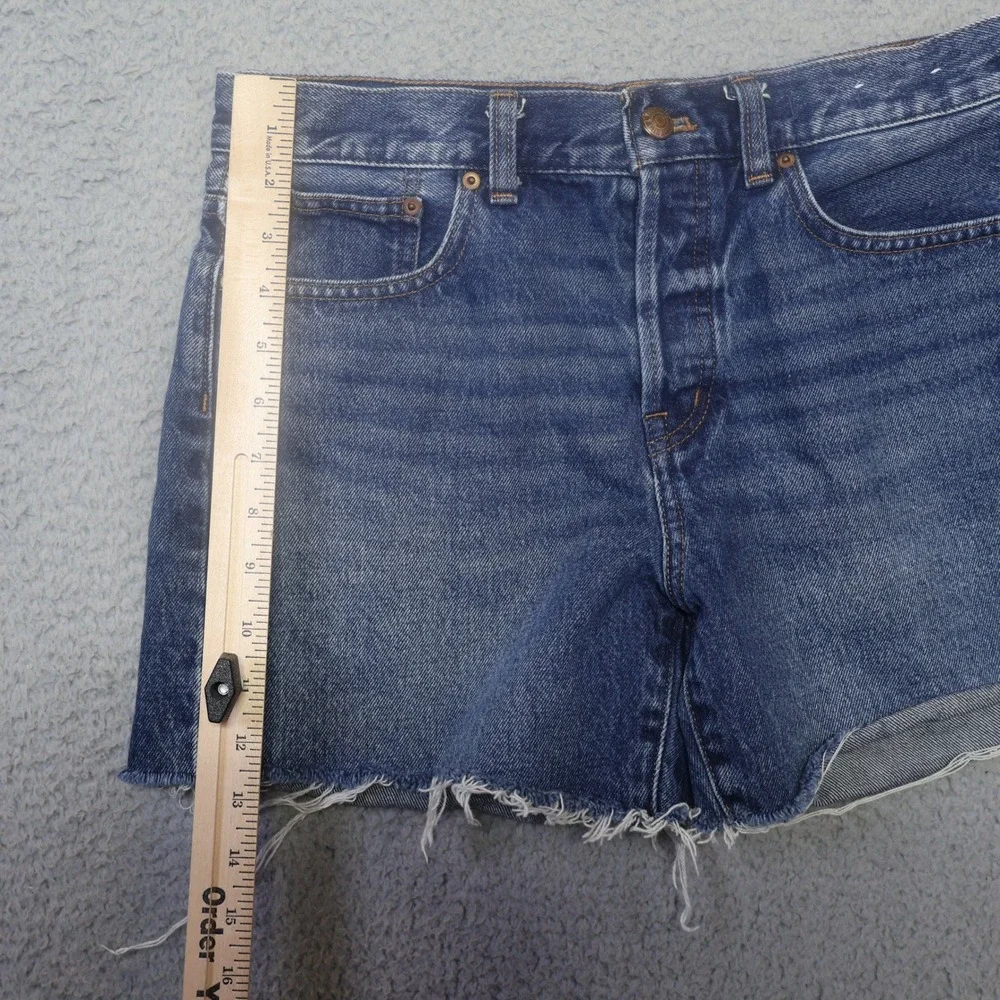 Madewell The Brynn Long Short Blue Denim Raw Hem Button Fly Shorts Womens 26